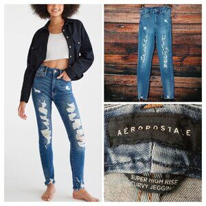 Aeropostale Jeans Size 4 Super High Rise Curvy Jegging Distressed Stretch Denim